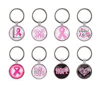 CRAFFANCY Breast Cancer Awareness Key Chain, 8 Pcs 8 Styles Pink Ribbons Cancer Support Key Ring for Women Lady Girl Gifts