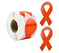 CRAFFANCY Orange Ribbon Sticker, 250 Pcs Awareness Orange Ribbon Stickers Labels Roll Orange Leukemia Violence Awareness Ribbon Package Sealing for Event Gift Letter Bags