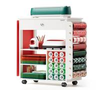 Crafit Craft Storage Compatible with Cricut, Craft Table with Vinyl Roll Holder Crafting Storage Cabinet Tool Holder Trolley on Wheels for Craft Room Home Office (Patented)