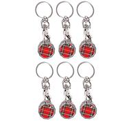 Craft 4 You Pack of 6 x Shopping Trolley Token UK Keyring £1 Coin Shape Pound Tokens Key Ring for Supermarkets Locker Gym (6 x Tartan)