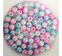 Craft Beads Colourful Shimmering 100 Pieces, 8 mm, Blue, White, Pink - Plastic Rainbow Wax Beads Shiny Wire Stars Bead Necklace Craft DIY Beads Acrylic Set Large Bracelet Jewellery