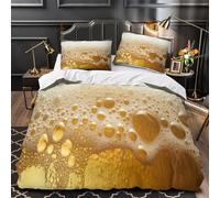 craft beer foam 3D Printed Quilt Cover 3pcs Microfibre Anti-Fade Zip Closure golden bubbly texture Duvet Cover 2 Pillowcases Breathable Easy Care Bedding Boys Girls Room Super king（260x220cm）