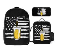 Craft Beer USA Flag 4th July 3 Pieces Set Laptop Backpack Casual Daypack with Lunch Box Pencil Case for Travel