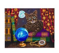 Craft Buddy Mounted Crystal Art / Diamond Painting Kits - 30cm x 30cm & 40cm x 50cm (The Fortune Teller Cat - Has LED Lights - 40x50cm - Partial Crystal)
