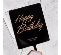 Craft Cart Acrylic Cake Topper Black Rectangle Gold Colour Happy Birthday Letters Party Decoration Design Idea
