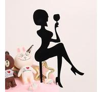 Craft Cart Acrylic Cake Topper For Birthday With Sitting Girl Lady Figure Wine Glass Black Silhouette Party Decoration Idea