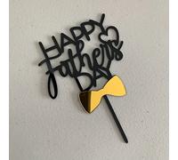 Craft Cart Acrylic Cake Topper For Happy Father's Day With Gold Bow Black Letters Party Decoration Design Idea