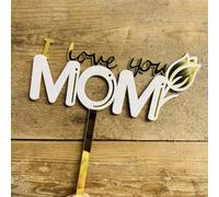 Craft Cart I Love You Mom Gold White Colour Acrylic Cake Topper Rose Design for Mother Birthday Mothers Day Party Decoration Idea