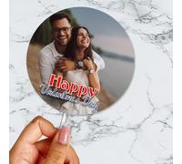 Craft Cart Name Photo Personalised Customised Round Happy Valentines Day Acrylic Cake Topper Red Heart Shape Cute Couple Love Design Decoration Idea 2