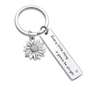 Craft Cart Stainless Steel Key Chain Keyring with a Sunflower Tag Everything is Gonna be Alright Message for Friend Love Birthday Gift Idea