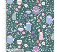 Craft Cotton Co. Botanique Brew Sweet Aroma 100% Cotton Fabric 112cm Wide Springtime Tea Themed Designs for Crafting, Sewing, Quilting, Kid's Craft
