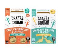 Craft & Crumb Kids Baking and Craft Kits, Cat and Dinosaur Biscuit Sets with Biscut mix, Cutters, icing pens 2-Pack