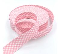 Craft Cult 25mm Wide Gingham Printed Pattern Bias Binding Tape - 25 Metre Roll (21 - Baby Pink)