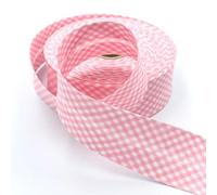 Craft Cult 40mm Wide Gingham Printed Pattern Bias Binding Tape - 25 Metre Roll (21 - Baby Pink)