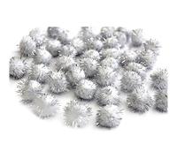 Craft Fluffy Fuzzy Pom Pom Balls - 25mm (1") - 19 Colours (Glitter Silver - 40 per Pack)