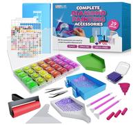 Craft Fusion Diamond Painting Tools and Accessories - Diamond Art Kits for Adults and Kids - DIY Bead Organizer Box with Small Grid Storage Containers, 28 Parts, Includes Sticker Pack