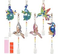 Craft Gifts for Girls 6-7-8-9-10 Year Old Diamond Wind Chimes for Kids Double Side DIY Birds Diamond Art Wind Chime Keychain Diamond Kit Accessories Hanging Ornament Craft for Decor