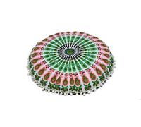 CRAFT KALA 22" Mandala Meditation Floor Pillows Cover Pouf Cover Round Seating Bohemian Mandala Cotton Floor Cushion Cover Outdoor Fireplace Seating Living Room Yoga Room Home Décor Green Red Floral