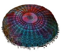 CRAFT KALA 22" Mandala Meditation Floor Pillows Cover Pouf Cover Round Seating Bohemian Mandala Cotton Floor Cushion Cover Outdoor Fireplace Seating Living Room Yoga Room Home Décor (Multi Peacock)