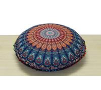 CRAFT KALA 32" in Round Mandala Floor Pillow Cushion Cover Seating Throw Cover Hippie Decorative Bohemian Ottoman Poufs Pillow Cover Cases Boho Cotton Living Yoga Home Décor Room, Multi Peacock