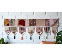 CRAFT KALA Indian Cotton Bohemian Ethnic Vintage Patchwork Door Topper Valances Window Valances Wall Hanging Boho Home Decor Hand Embroidered Toran Hippie Living Room Decor (Off-white, 1 Meter)