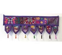 CRAFT KALA Indian Cotton Bohemian Ethnic Vintage Patchwork Door Topper Valances Window Valances Wall Hanging Boho Home Decor Hand Embroidered Toran Hippie Living Room Decor
