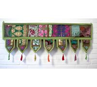 CRAFT KALA Indian Vintage Patchwork Door Cotton Bohemian Ethnic Topper Valances Window Valances Wall Hanging Boho Home Decor Hand Embroidered Toran Hippie Living Room Decor (Light Green, 2 Meter)