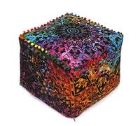 CRAFT KALA Square Mandala Floor Pillow Cushion Cover Seating Throw Cover Hippie Decorative Bohemian Ottoman Cover Poufs Pom Pillow Cases Boho Cotton Living Room Home Décor 22X22X14 inches, Multi Star