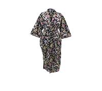 CRAFT KALA Women's Kimono Robe Long Robes with Colorful Floral Printed Green Kimono Nightgown (Black Colorful Flowers)