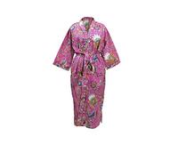 CRAFT KALA Women's Kimono Robe Long Robes with Colorful Floral Printed Green Kimono Nightgown (Pink)