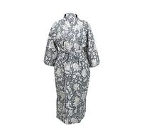 CRAFT KALA Women's Kimono Robe Long Robes with Peacock and Blossoms Printed Kimono Nightgown (UK, Alpha, One Size, Regular, Regular, Leaf Grey)