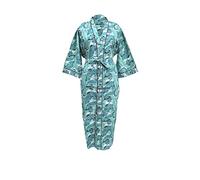 CRAFT KALA Women's Kimono Robe Long Robes with Peacock and Blossoms Printed Kimono Nightgown (UK, Alpha, One Size, Regular, Regular, Turquoise)
