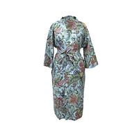 CRAFT KALA Women's Kimono Robe Long Robes with Peacock and Blossoms Printed Kimono Nightgown (UK, Alpha, One Size, Regular, Regular, Colorful Flower Grey)