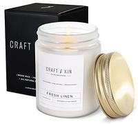 Craft & Kin Fresh Linen | Premium Fall Scent, 8 Oz, 45-Hour Burn, Long Lasting, Holiday & Christmas Scent, Masculine Fragrance for Men’s Home Décor