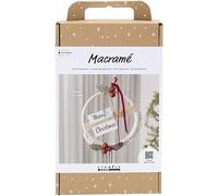 Craft Kit Macramé - Make a Macramé Christmas Wreath in Moss Green, Christmas Red and Off-White - Intermediate Difficulty Level