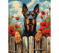 Craft Kits for Adults Doberman Pinscher Animals and Flowers Latch Hook Rug Kits for Adults Beginners Extra Large,DIY Crochet Set ，Tapestry Making Kit，Embroidery Sofa Cushion Carpet 23x35in