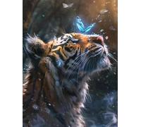 Craft Kits for Adults Fantasy Tiger and Butterfly Printed Canvas Tapestry Kits Embroidery Set DIY Crochet Yarn Kit for Beginners Adults Printed Latch Hook Rugs 31x63in