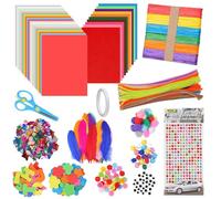Craft Kits for Kids, Kids Arts and Crafts Set for kids 6-12, Includes Colorful Kraft Paper, Felt Sheets, Pipe Cleaners, Pom Poms, Feather and Foam Stickers, Christmas Gifts DIY for Toddler Boys Girls
