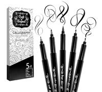 Craft 'n' Beyond Calligraphy Brush Pens Pack of 5 Markers for Hand Lettering, Art Drawing, Sketching, Scrapbooking, Writing, Journaling tip - Beginner Kit with Fadeproof Black Ink