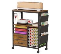 Craft Organizer and Storage Cart Compatible with Cricut Machine Stand Rolling Craft Cabinet Table with Drawers Shelf Vinyl Roll Holders Accessories Holder Tool Hooks for Craft Workstation Room-Brown