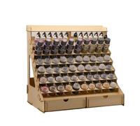 Craft Paint Storage-Modular Wooden Paint Organizer - Holds 74 Bottles of Paints, 14 Brushes, 2 Cabinets, and 6 Miniature Stands - Art Tool Storage Rack for Miniature Paint Set