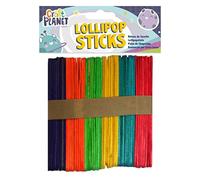 Craft Planet Lollipop Sticks Approx 50 Pieces, Assorted Colours, Wooden Stick for Art, Crafts Projects, Model Making, Cake Pop, Plant Labels, Ice Lolly Stick Wood, Coloured