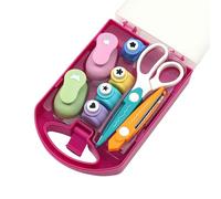 Craft Scissors for Kids - Craft Scissors Set Creative with Embossing Machine, Safety & Shape Cutters (Flower, Heart, Star, Butterfly), Includes Storage Box (B)