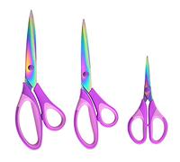 Craft Scissors Set of 3 Pack, All Purpose Sharp Titanium Blades Shears Rubber Soft Grip Handle, Multipurpose Fabric Scissors Tool Great for Adults, Office, Sewing, School and Home Supplies, Purple