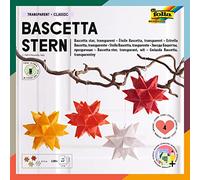 Craft Set Bascetta Stars Made of tracing Paper, 4 Stars in White, Yellow, red, Orange, 7.5 x 7.5 cm, 4 x 32 Sheets, Finished Size of The Paper Stars Approx. 10cm with Instructions for Decoration.