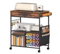 Craft Storage Cart and Organization Compatible with Cricut Machines | Rolling Craft Trolley with 16 Vinyl Roll Holders and 2 Drawer Crafting Storage Cabinet for Cricut Accessories