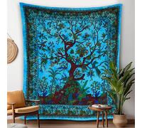 Craft Trade Blue Tapestry Wall Hanging Tree of Life Tapestries for Bedroom Aesthetic Hippie Room Decor Indian Cotton Beach Throw Blanket Twin Bedspread Yoga Meditation Mat Rug - 213x228CM(84x90Inch)