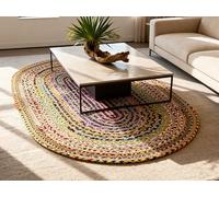 Craft Trade Chindi Jute Area Rug Braided Hand Woven Boho Rag Rug Reversible Colorful Home Decor Farmhouse Carpet Rug for Kitchen Living Room and Bedroom - Oval 180x270 cm