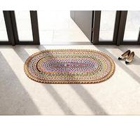 Craft Trade Chindi Jute Area Rug Braided Hand Woven Boho Rag Rug Reversible Colorful Home Decor Farmhouse Carpet Rug for Kitchen Living Room and Bedroom - Oval 60x90 cm