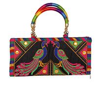 Craft Trade Clutch Bags for Women - Rajasthani Hand Embroidered Mini Crossbody Bag Women's Cluches for Wedding Party Gifts (Peacock Black)